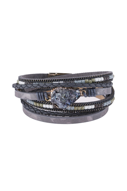 Druzy Stone Leather Wrap Magnetic Bracelet - GRAY - Jewelry & Accessories - Bracelets & Bangles - Wrap Bracelets