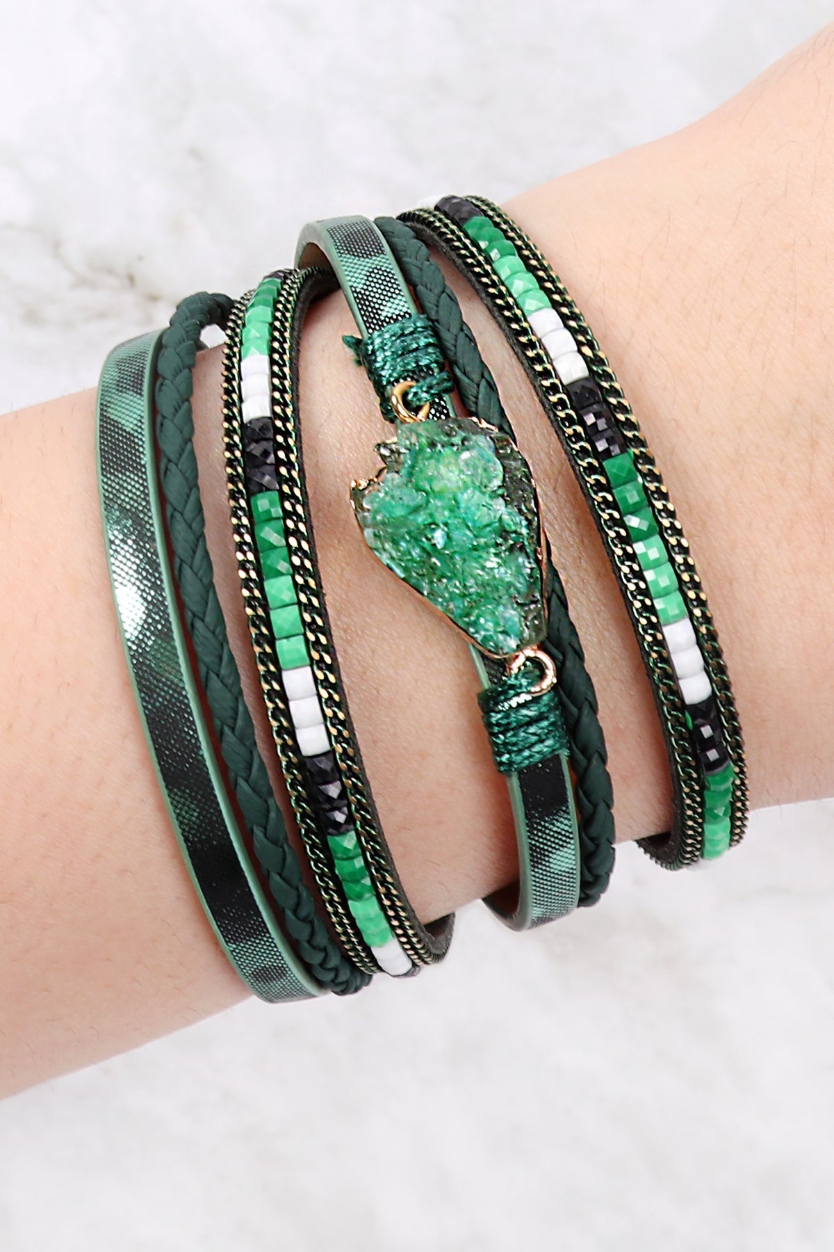 Druzy Stone Leather Wrap Magnetic Bracelet - Jewelry & Accessories - Bracelets & Bangles - Wrap Bracelets