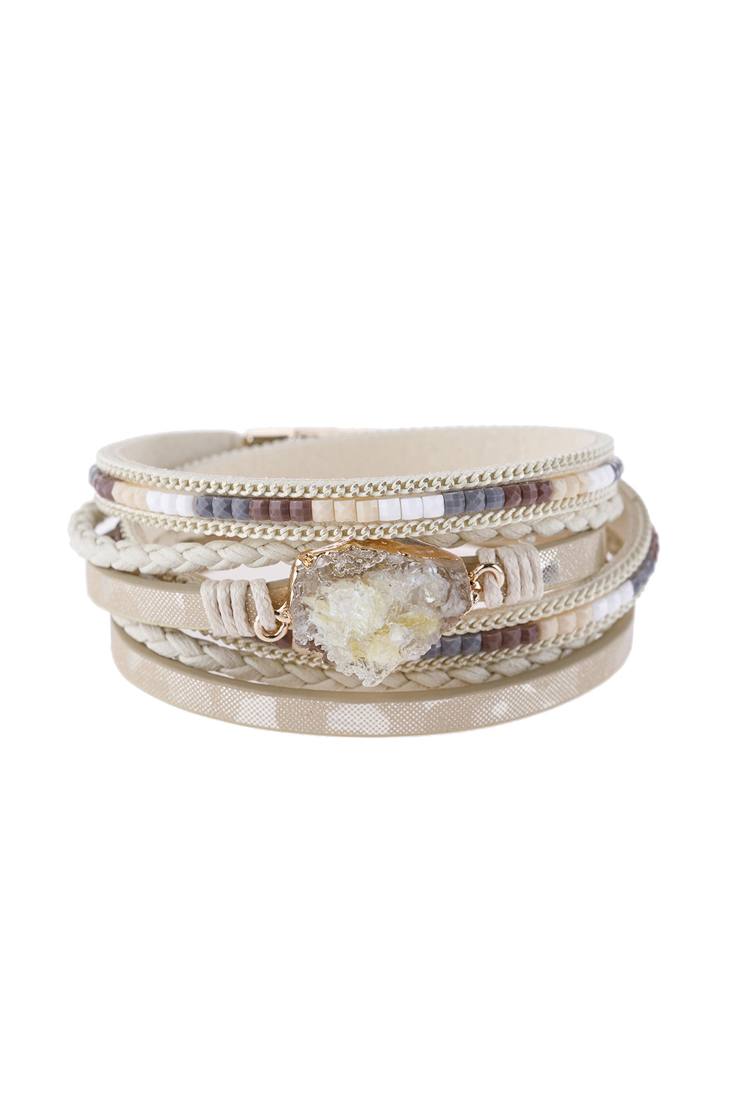 Druzy Stone Leather Wrap Magnetic Bracelet - NATURAL - Jewelry & Accessories - Bracelets & Bangles - Wrap Bracelets