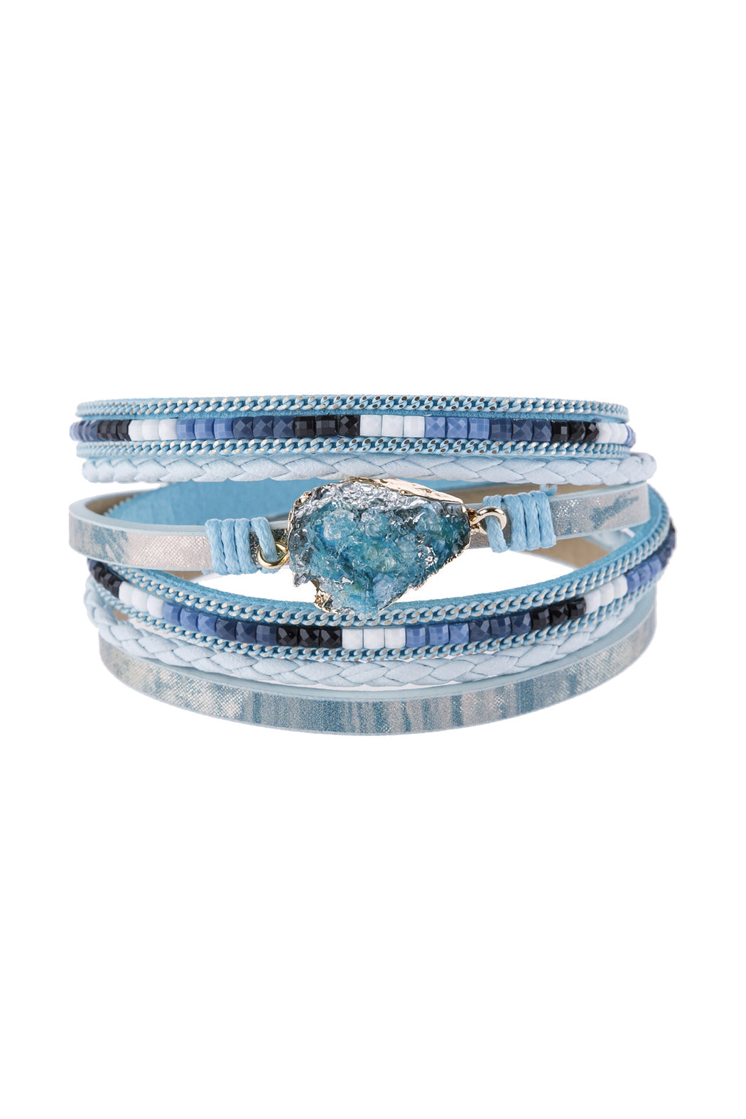 Druzy Stone Leather Wrap Magnetic Bracelet - TURQUOISE - Jewelry & Accessories - Bracelets & Bangles - Wrap Bracelets