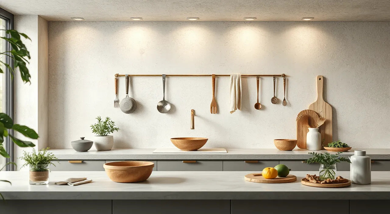 Kitchen workflow diagram with labeled zones and tools