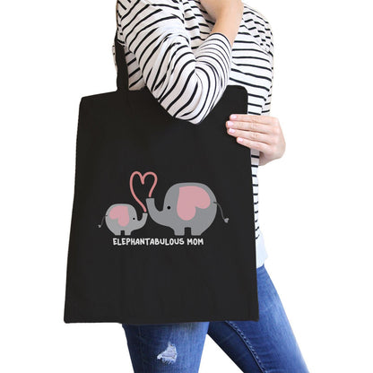 Elephantabulous Mom Black Canvas Tote Bag Eco-Friendly Washable - One Color / One Size - Bags & Luggage - Women’s Bags
