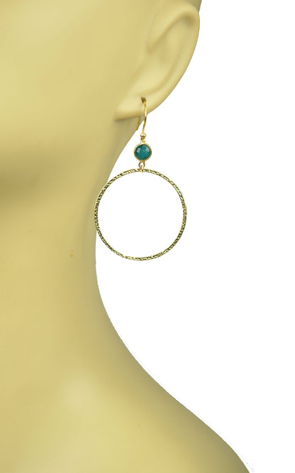 Emerald Bezel Circle Earrings - One Color / One Size - Jewelry & Accessories