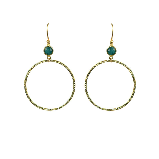 Emerald Bezel Circle Earrings - One Color / One Size - Jewelry & Accessories