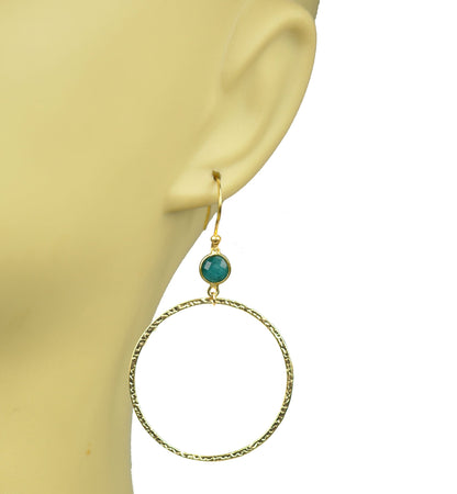Emerald Bezel Circle Earrings - One Color / One Size - Jewelry & Accessories