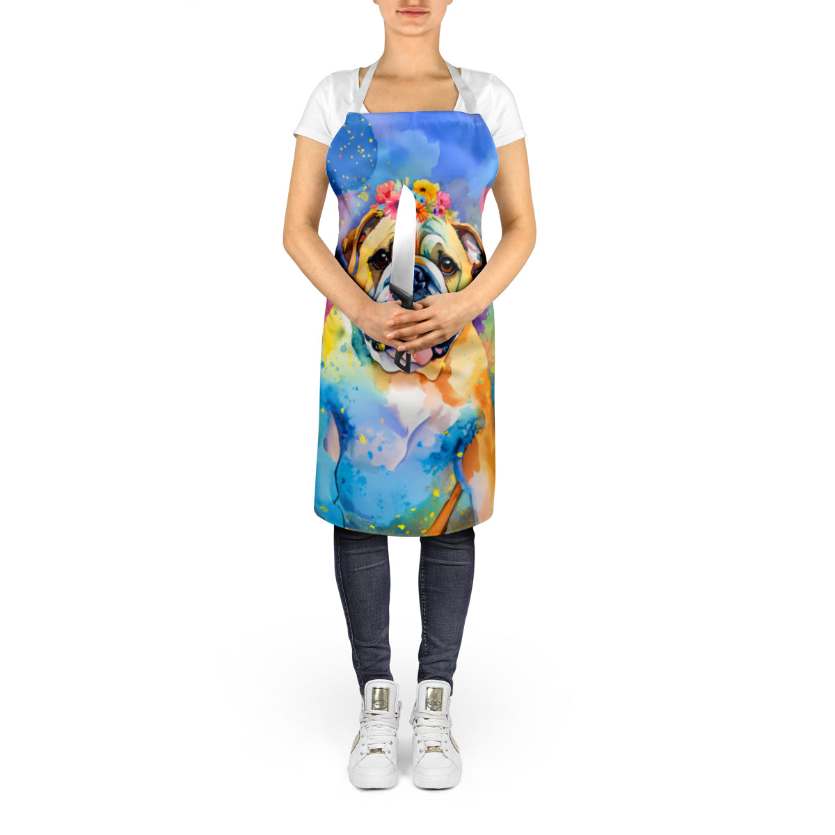 English Bulldog Hippie Dawg Apron - One Color / One Size - Home & Garden - Kitchen Dining & Bar - Table Decoration &