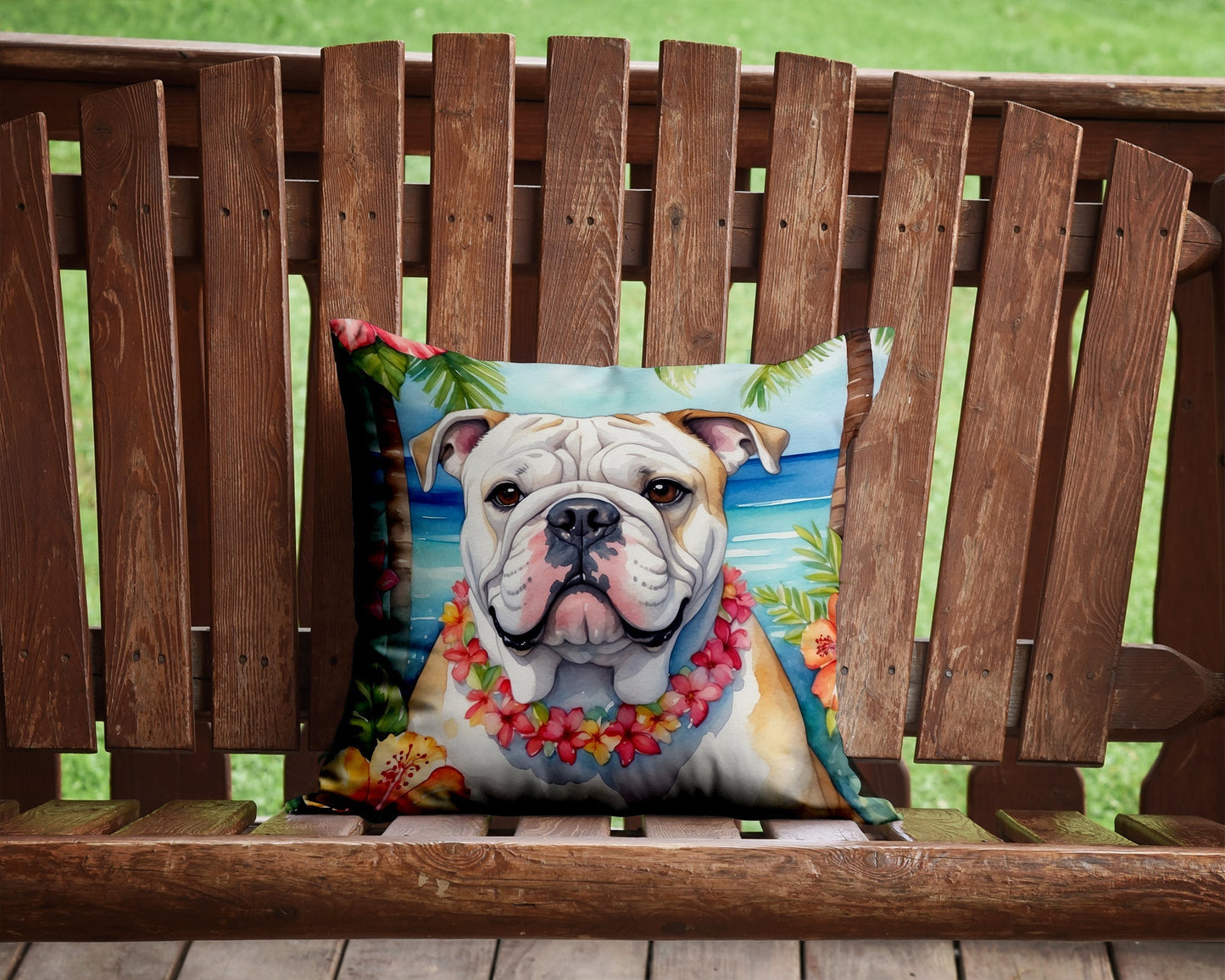 English Bulldog Luau Throw Pillow - One Color / One Size - Home & Garden - Home Textile - Pillows