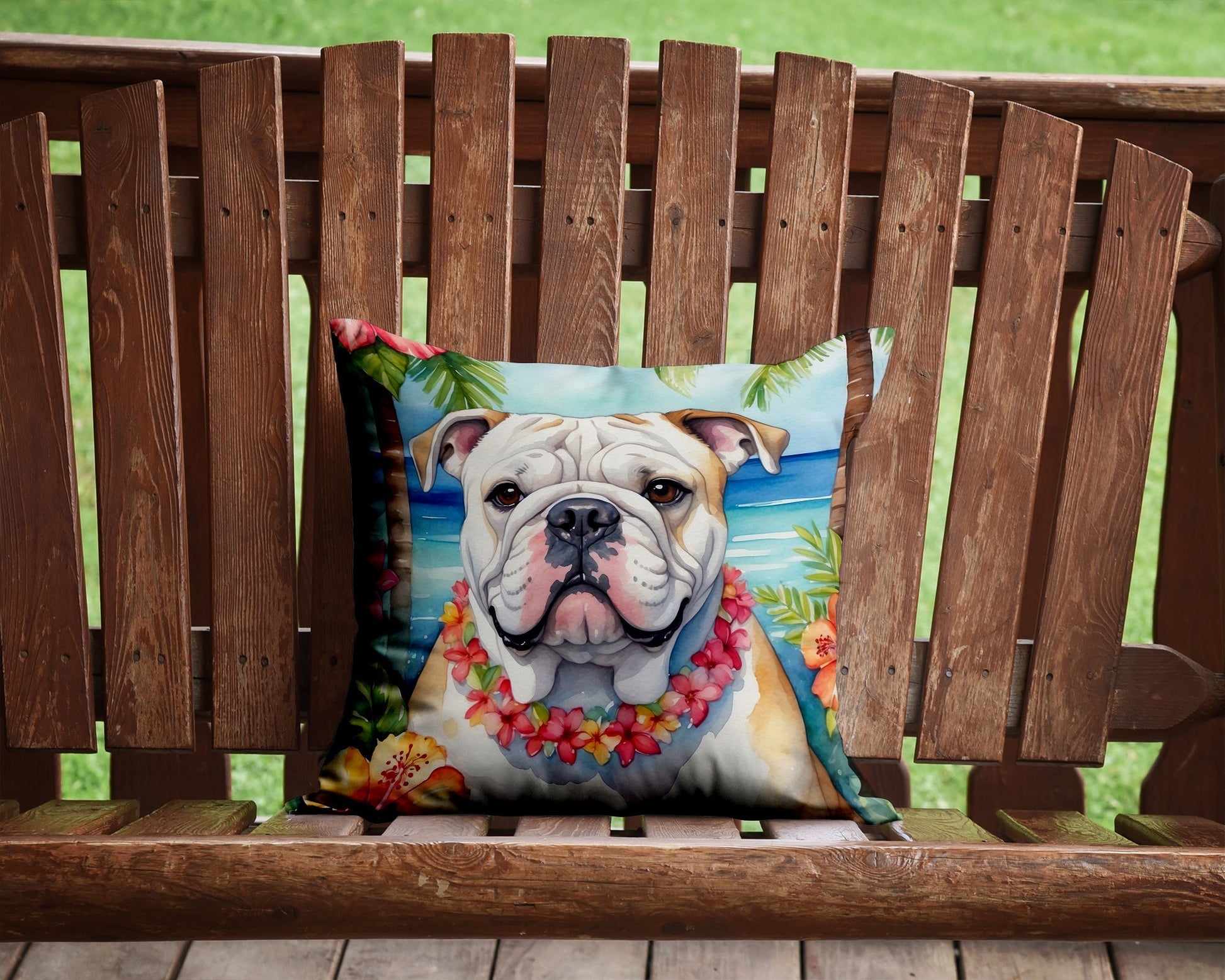 English Bulldog Luau Throw Pillow - One Color / One Size - Home & Garden - Home Textile - Pillows