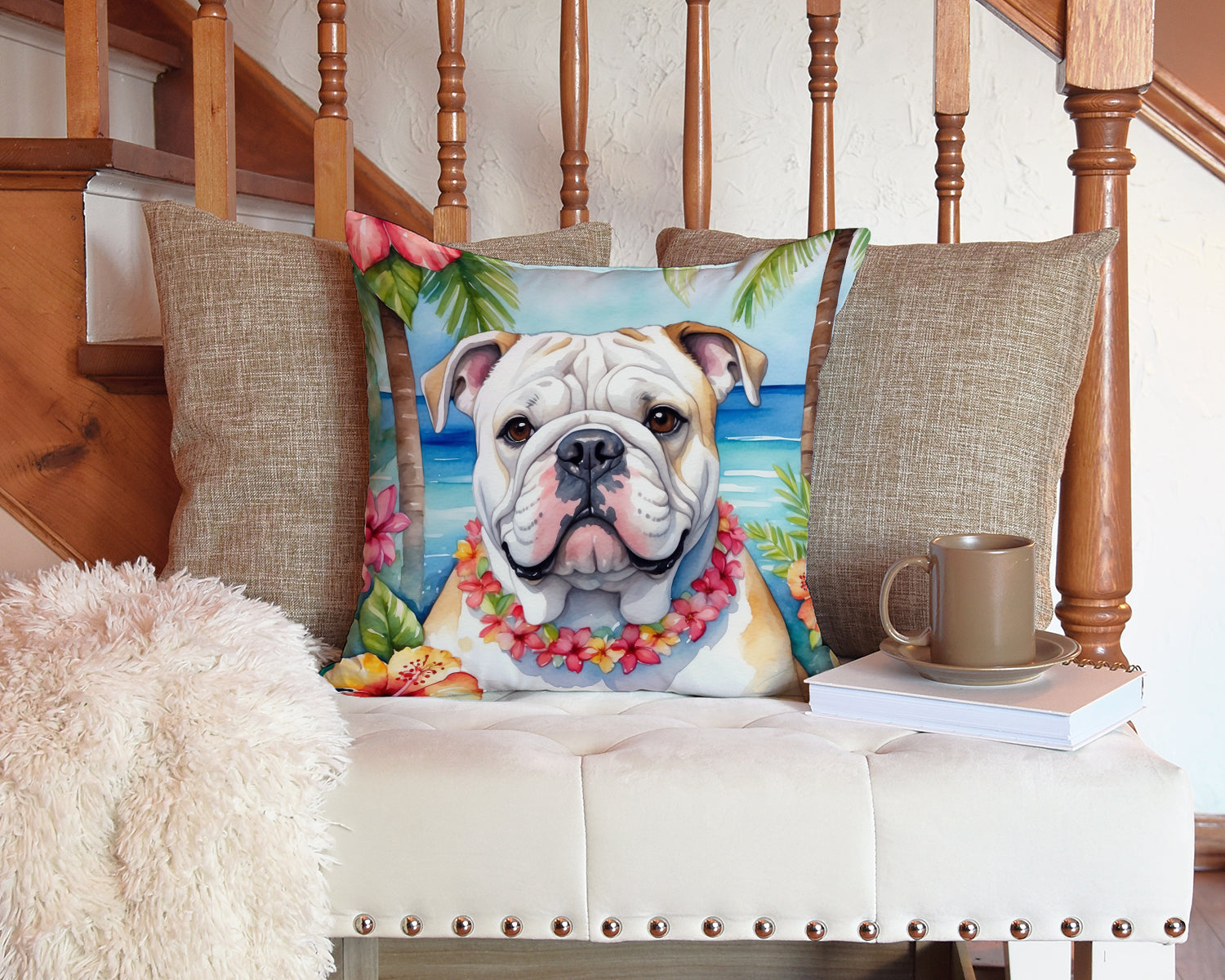 English Bulldog Luau Throw Pillow - One Color / One Size - Home & Garden - Home Textile - Pillows