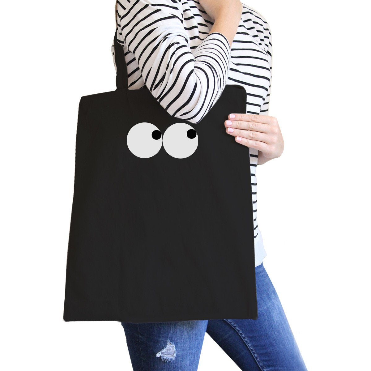 Eye Emoji Black Canvas Bag for School Graphic Printed Tote Bags - One Color / One Size - Bags & Luggage - Women’s Bags