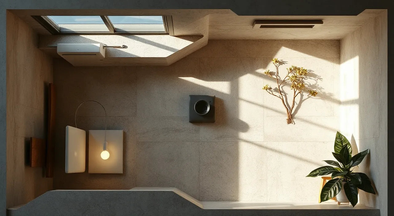 Overhead room plan shows clearance and guard placement