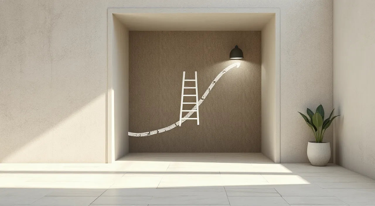 Blueprint icons show ladder path, storage zones, and light direction