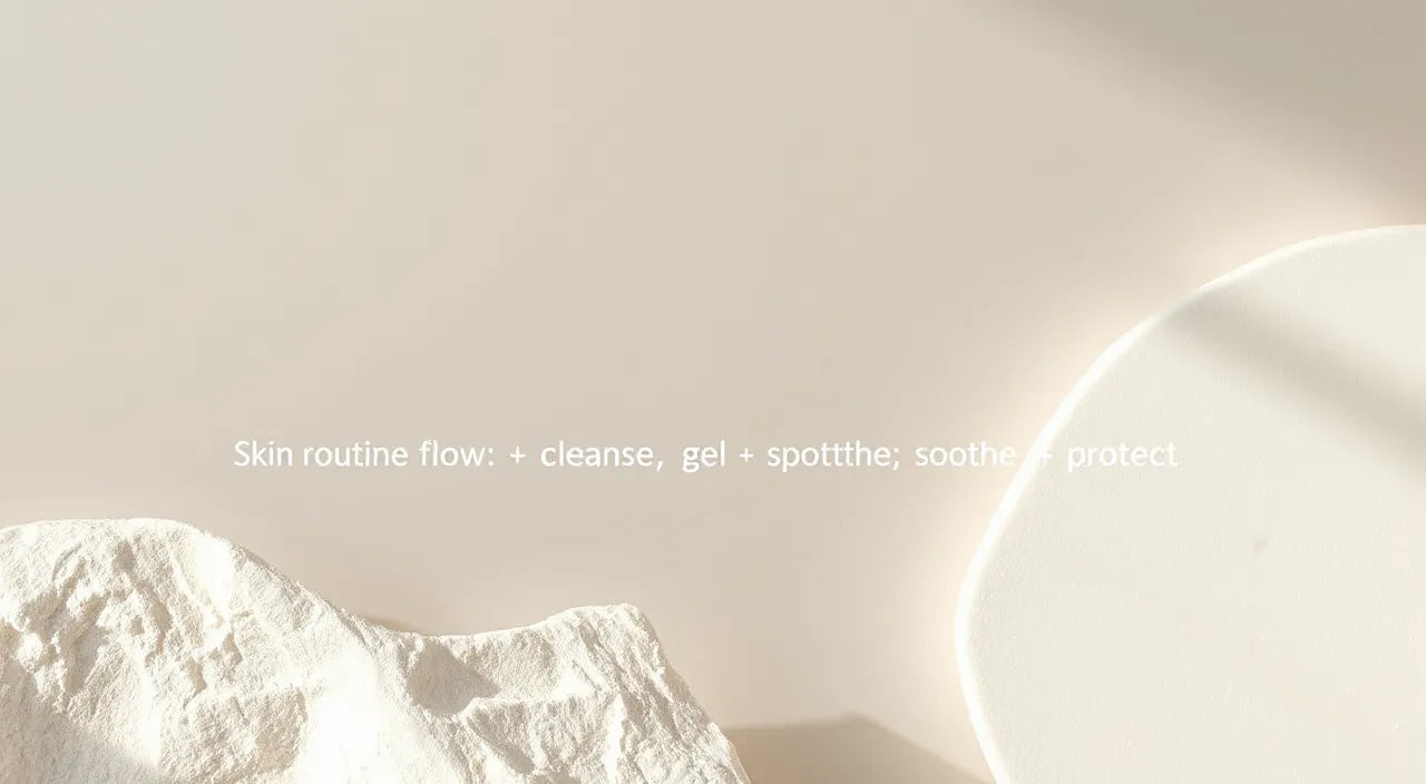 Skin routine flow: cleanse, gel spot, soothe, protect