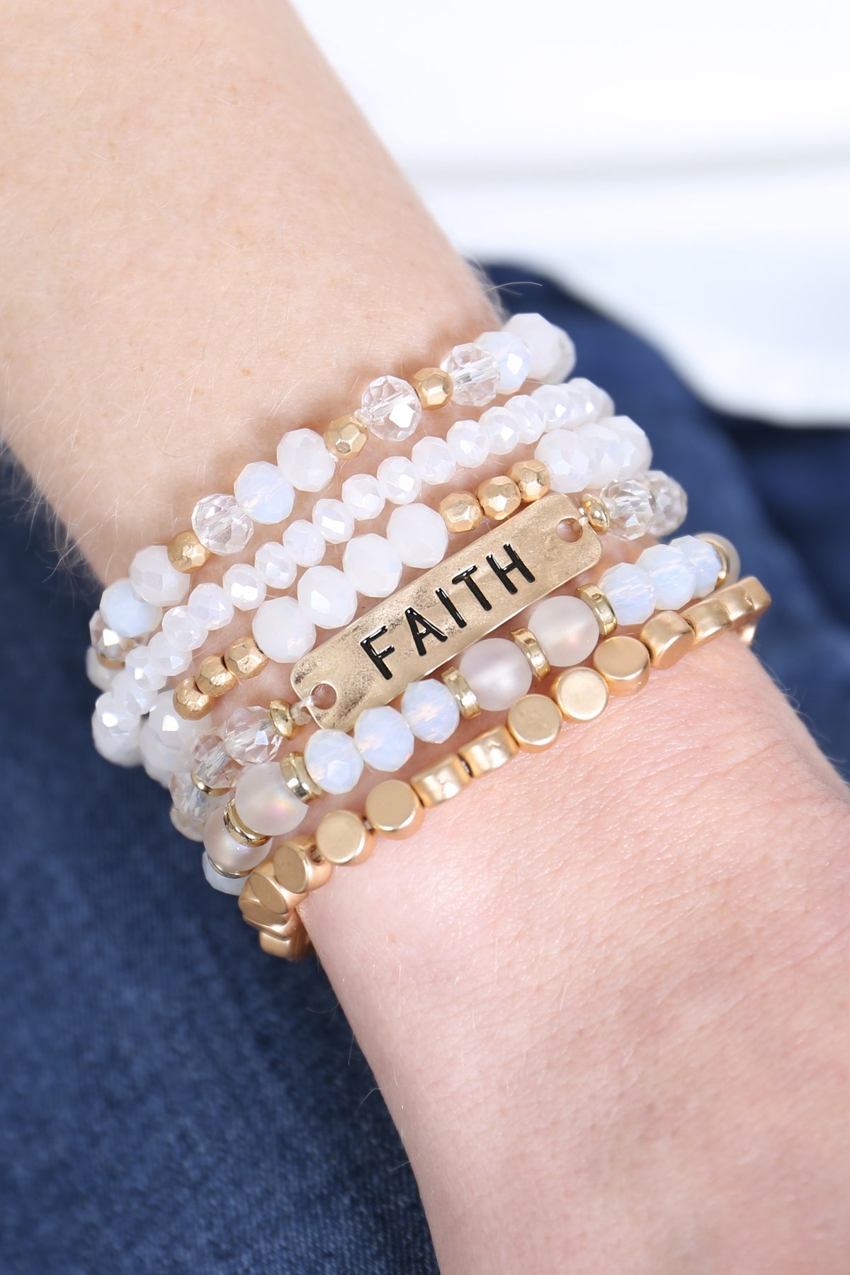 ’Faith’ Charm Mixed Beads Bracelet - Jewelry & Accessories - Bracelets & Bangles - Charm Bracelets