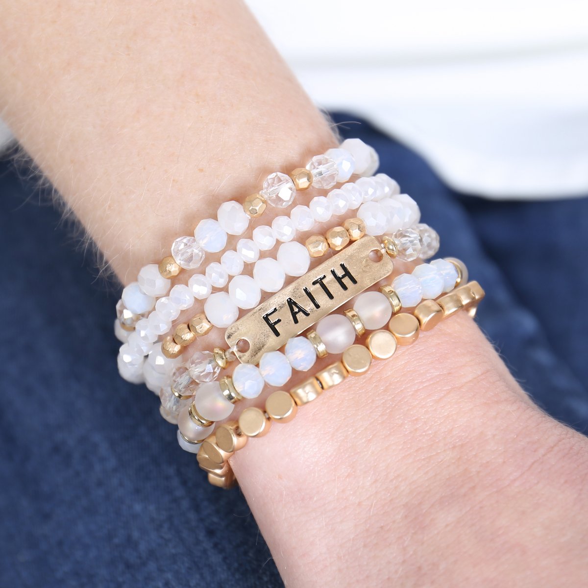 ’Faith’ Charm Mixed Beads Bracelet - Jewelry & Accessories - Bracelets & Bangles - Charm Bracelets