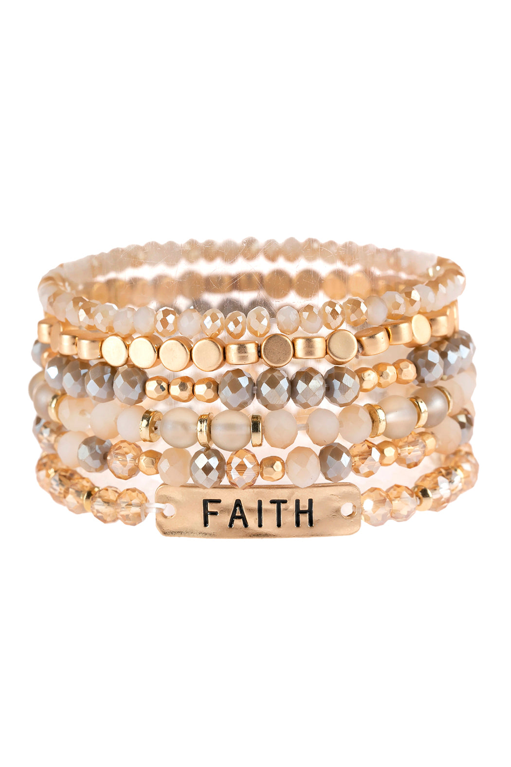 ’Faith’ Charm Mixed Beads Bracelet - LIGHT BROWN - Jewelry & Accessories - Bracelets & Bangles - Charm Bracelets