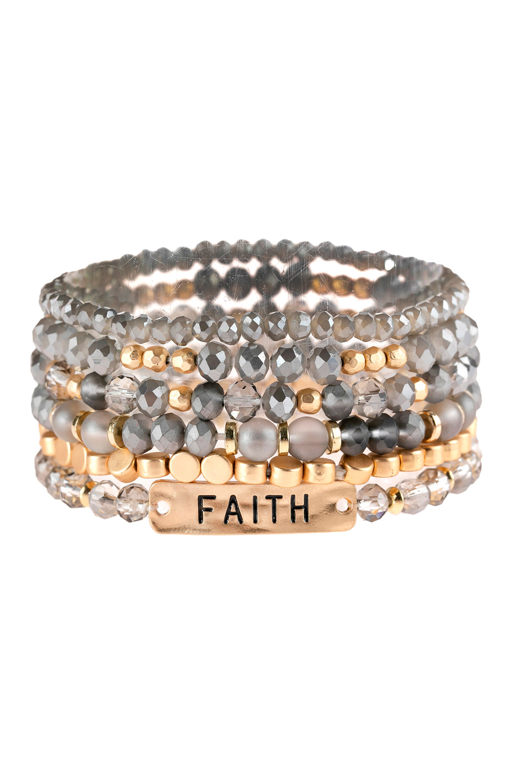 ’Faith’ Charm Mixed Beads Bracelet - LIGHT GRAY - Jewelry & Accessories - Bracelets & Bangles - Charm Bracelets