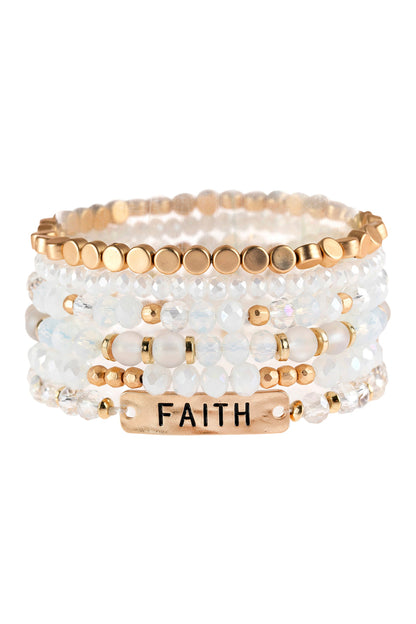 ’Faith’ Charm Mixed Beads Bracelet - NATURAL - Jewelry & Accessories - Bracelets & Bangles - Charm Bracelets