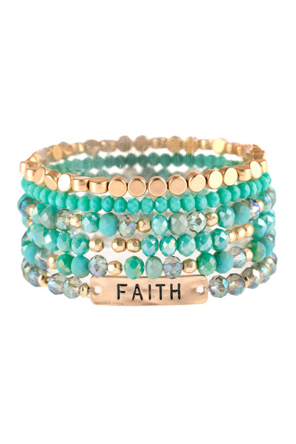 ’Faith’ Charm Mixed Beads Bracelet - TURQUOISE - Jewelry & Accessories - Bracelets & Bangles - Charm Bracelets