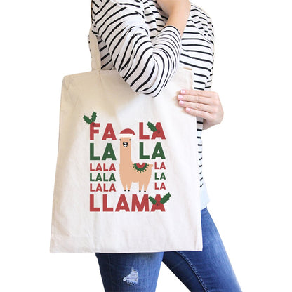 Falala Llama Canvas Shoulder Bag Cute Christmas Gift Tote for Teens - Natural - Bags & Luggage - Women’s Bags