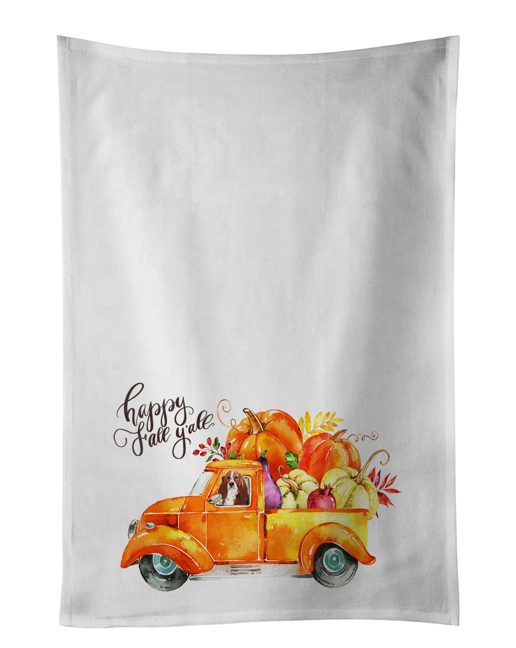 Fall Harvest Basset Hound Kitchen Towel Set of 2 - One Color / One Size - Home & Garden - Home Textile - Towels