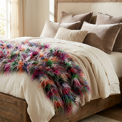Fanciful Boho Plush Handmade Luxury Faux Fur Throw Blanket - Home & Garden - Home Textile - Bedding