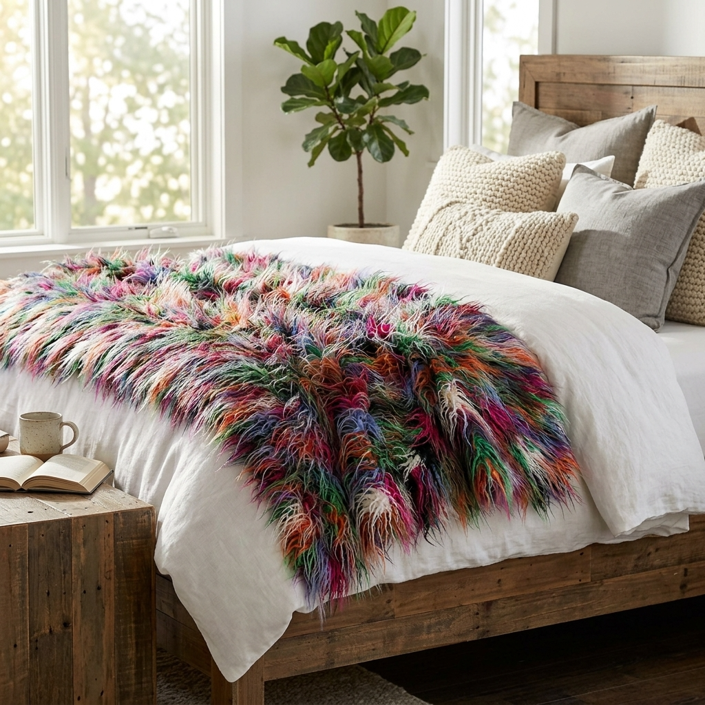 Fanciful Boho Plush Handmade Luxury Faux Fur Throw Blanket - Home & Garden - Home Textile - Bedding