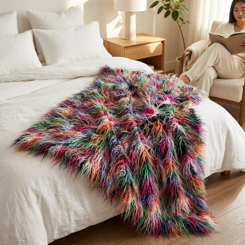 Fanciful Boho Plush Handmade Luxury Faux Fur Throw Blanket - Home & Garden - Home Textile - Bedding