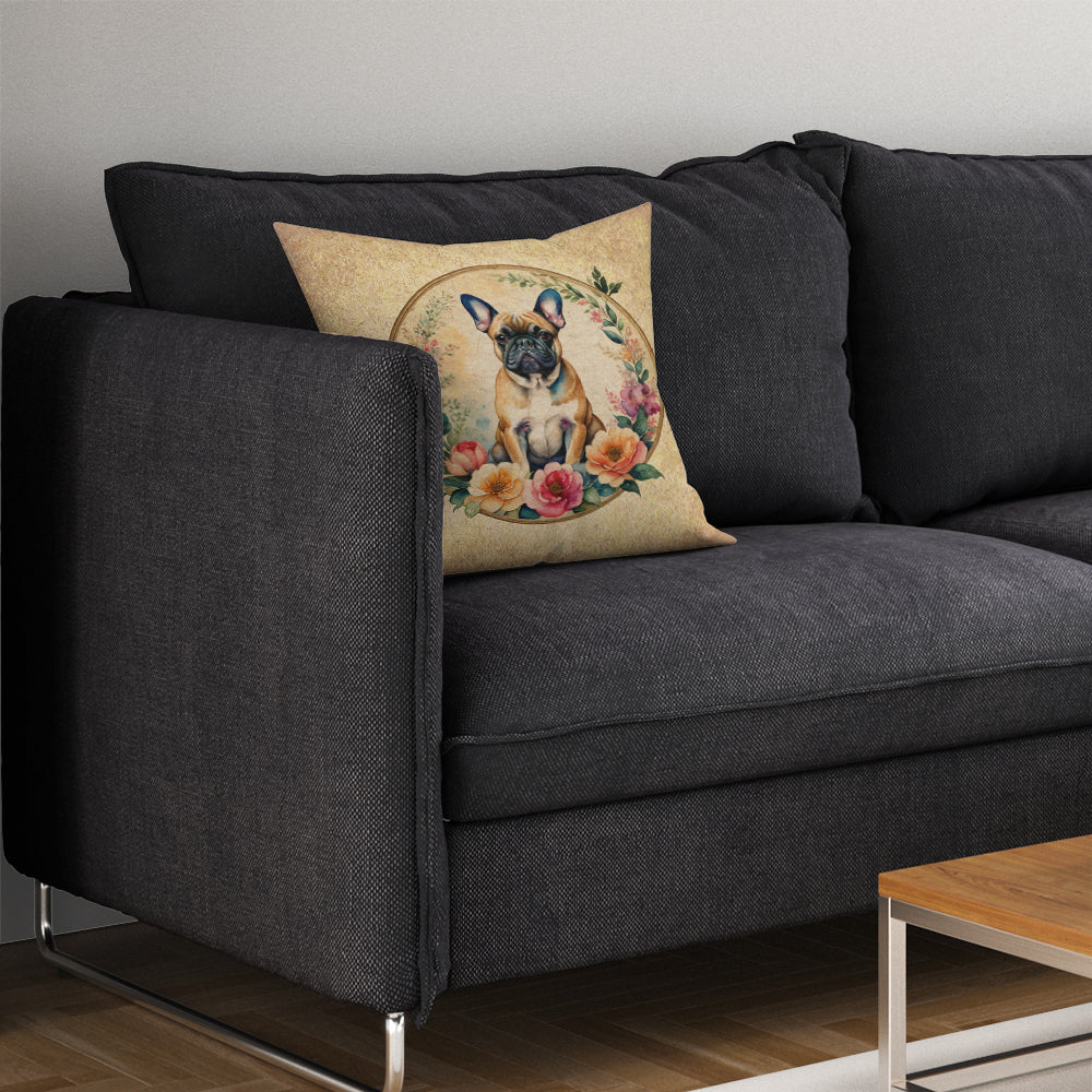 Fawn French Bulldog and Flowers Throw Pillow - One Color / One Size - Home & Garden - Home Textile - Pillows