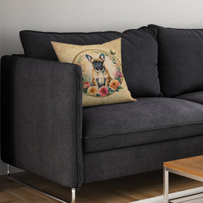 Fawn French Bulldog and Flowers Throw Pillow - One Color / One Size - Home & Garden - Home Textile - Pillows