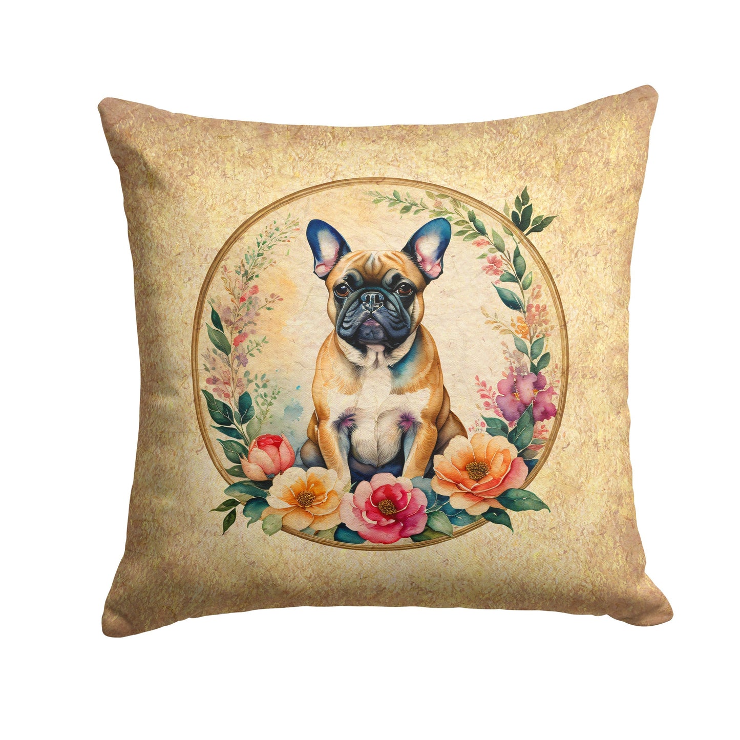 Fawn French Bulldog and Flowers Throw Pillow - One Color / One Size - Home & Garden - Home Textile - Pillows