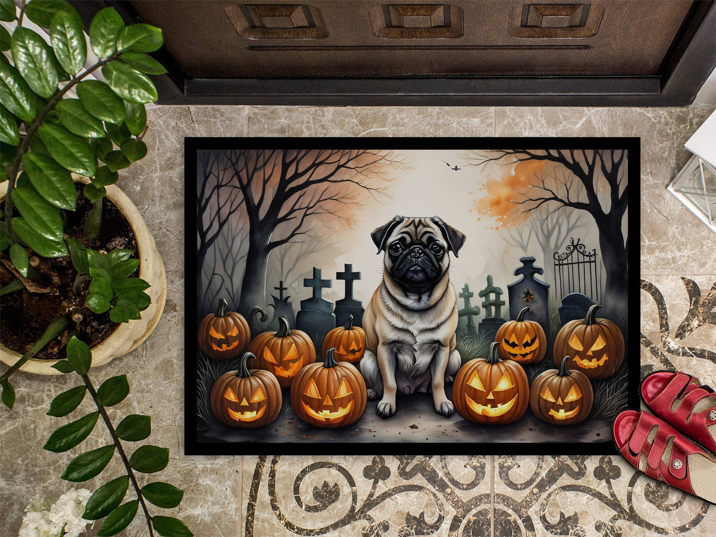 Fawn Pug Spooky Halloween Doormat - One Color / One Size - Home & Garden - Home Textile - Carpets & Rugs