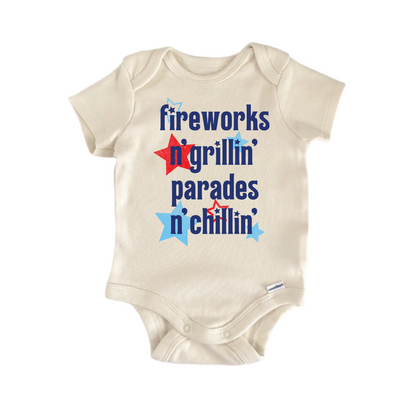 Fireworks N’ Grillin Parades July 4th Patriotic - Baby Boy Girl Bodysuit - Kids & Babies - Mother & Kids - Boys’ Baby