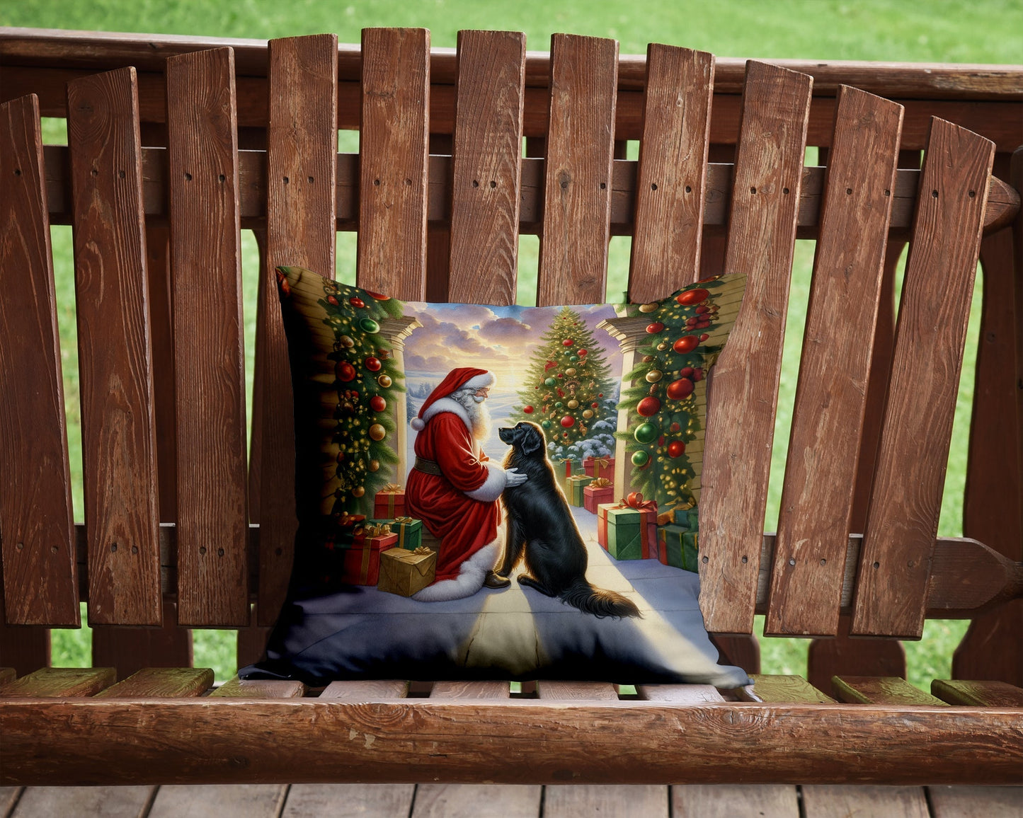 Flat-Coated Retriever and Santa Claus Throw Pillow - One Color / One Size - Home & Garden - Home Textile - Pillows