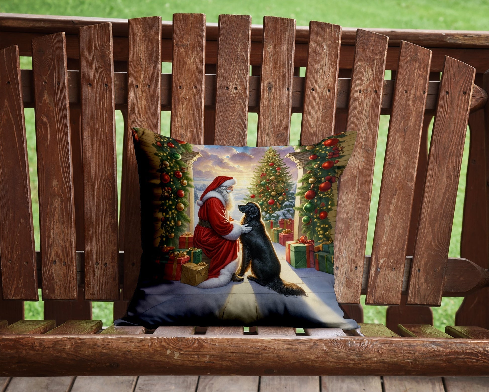 Flat-Coated Retriever and Santa Claus Throw Pillow - One Color / One Size - Home & Garden - Home Textile - Pillows
