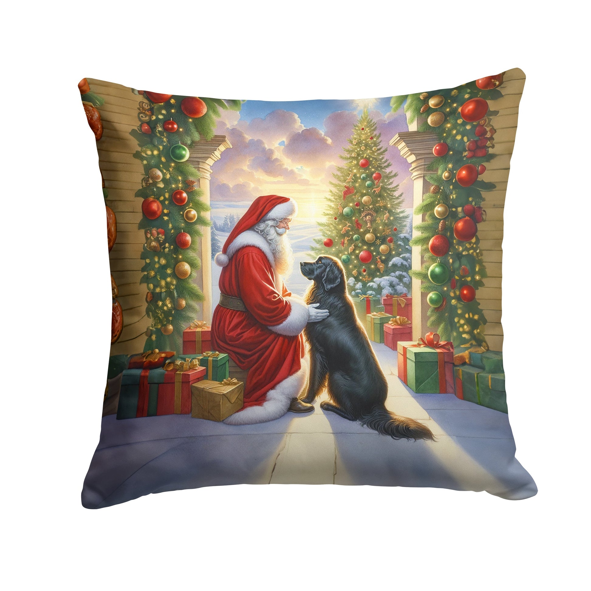 Flat-Coated Retriever and Santa Claus Throw Pillow - One Color / One Size - Home & Garden - Home Textile - Pillows