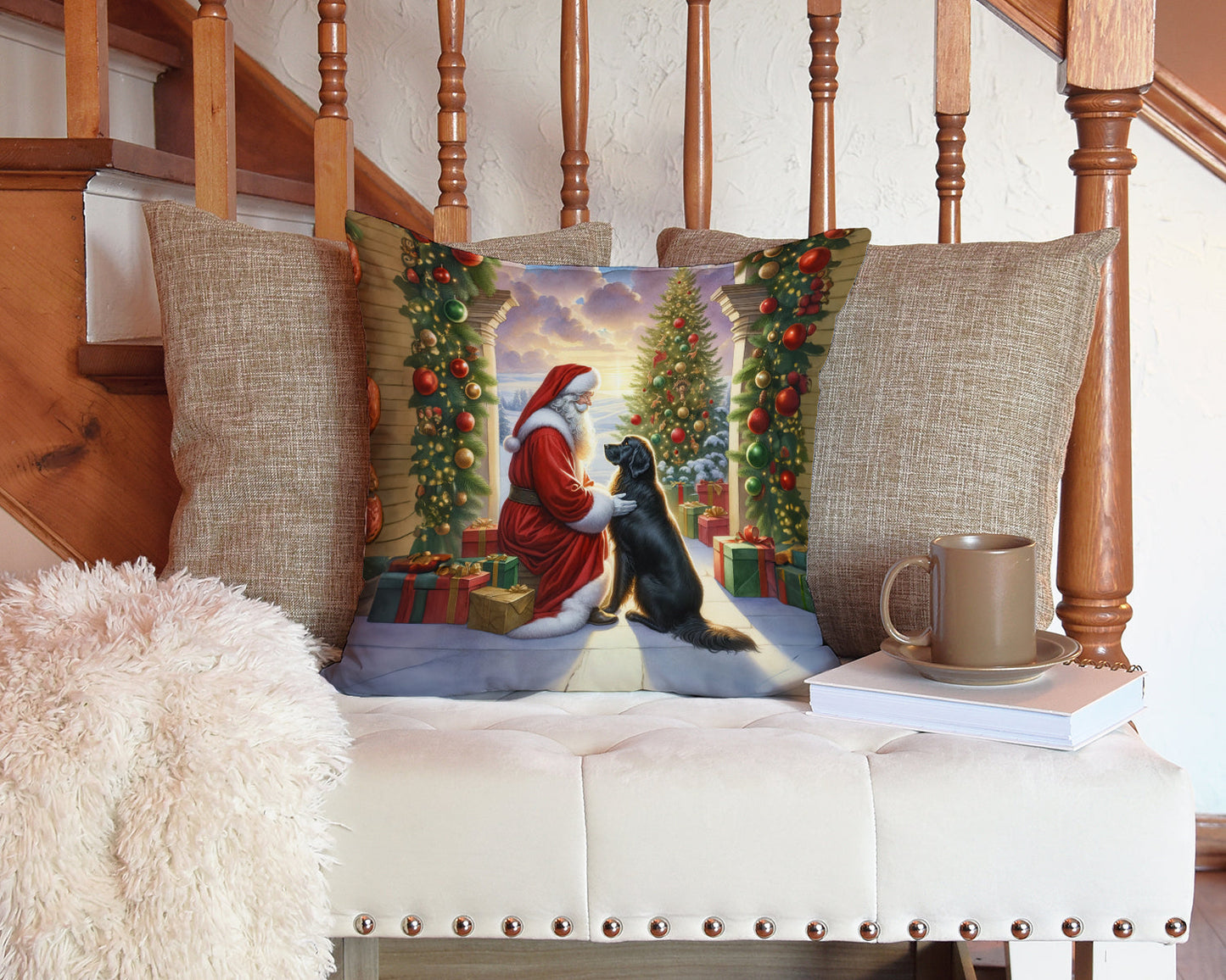 Flat-Coated Retriever and Santa Claus Throw Pillow - One Color / One Size - Home & Garden - Home Textile - Pillows