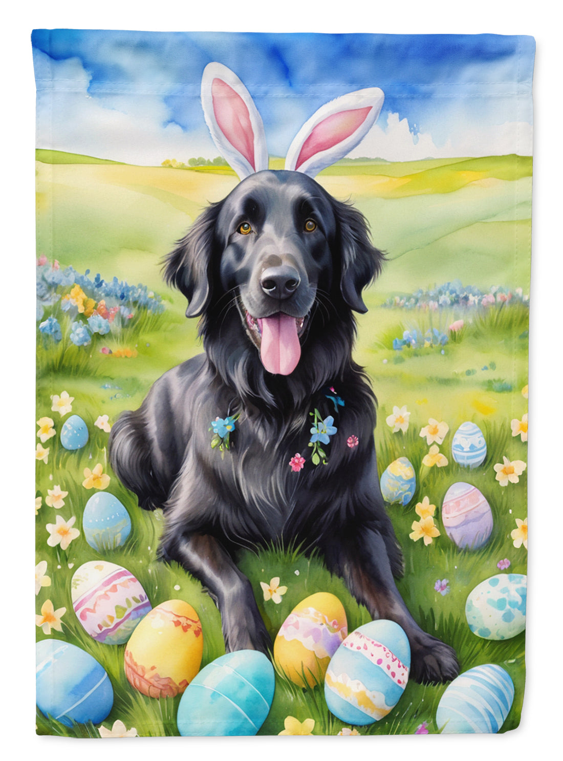 Flat-Coated Retriever Easter Egg Hunt Garden Flag - One Color / One Size - Home & Garden - Home Decor - Flags Banners &