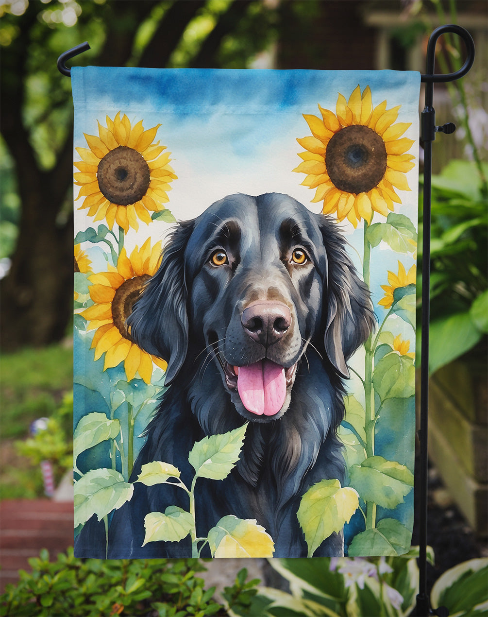 Flat-Coated Retriever in Sunflowers Garden Flag - One Color / One Size - Home & Garden - Home Decor - Flags Banners &