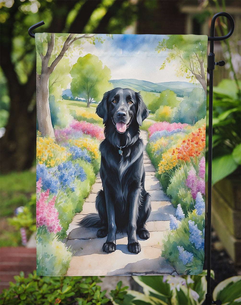 Flat-Coated Retriever Spring Path Garden Flag - One Color / One Size - Home & Garden - Home Decor - Flags Banners &