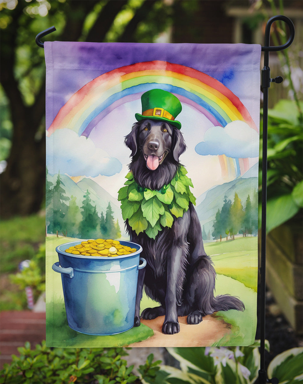 Flat-Coated Retriever St Patrick’s Day Garden Flag - One Color / One Size - Home & Garden - Home Decor - Flags Banners