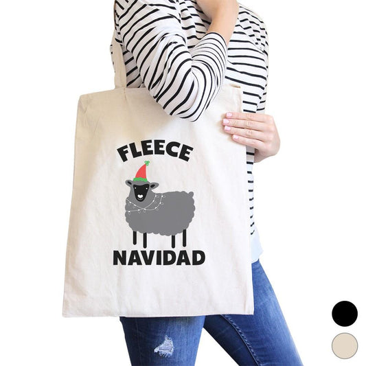 Fleece Navidad Canvas Shoulder Bag Heavy Cotton Foldable Tote X-Mas - Bags & Luggage - Women’s Bags