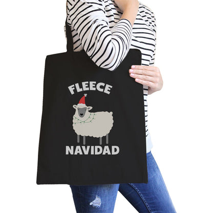 Fleece Navidad Canvas Shoulder Bag Heavy Cotton Foldable Tote X-Mas - Bags & Luggage - Women’s Bags