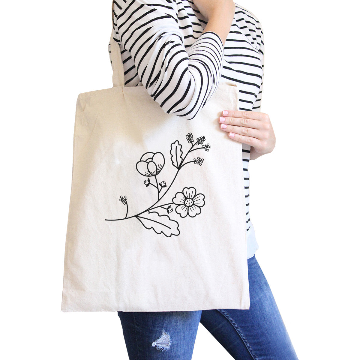 Flower Natural Canvas Tote Bag Lovely Design Gift Ideas for Friends - One Color / One Size - Bags & Luggage - Women’s