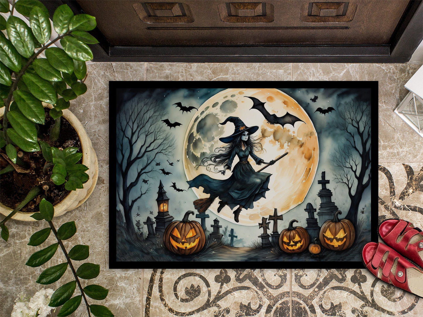 Flying Witch Spooky Halloween Doormat - One Color / One Size - Home & Garden - Home Textile - Carpets & Rugs