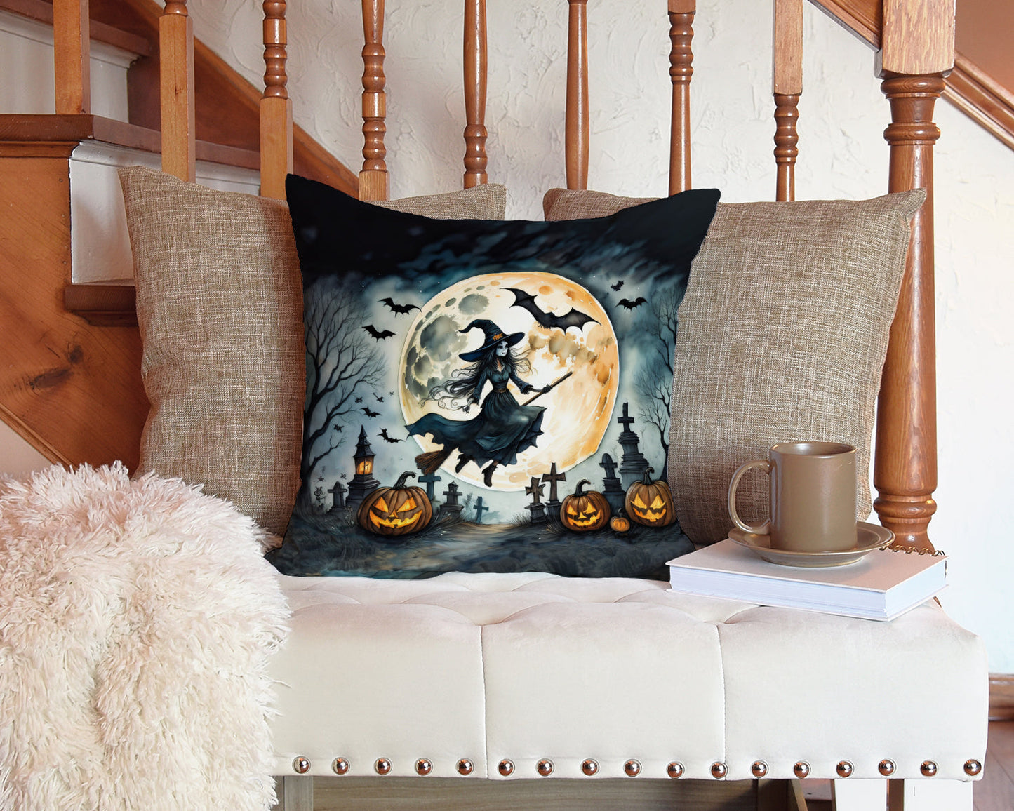 Flying Witch Spooky Halloween Throw Pillow - One Color / One Size - Home & Garden - Home Textile - Pillows