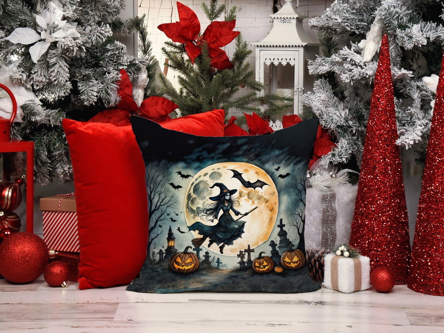 Flying Witch Spooky Halloween Throw Pillow - One Color / One Size - Home & Garden - Home Textile - Pillows