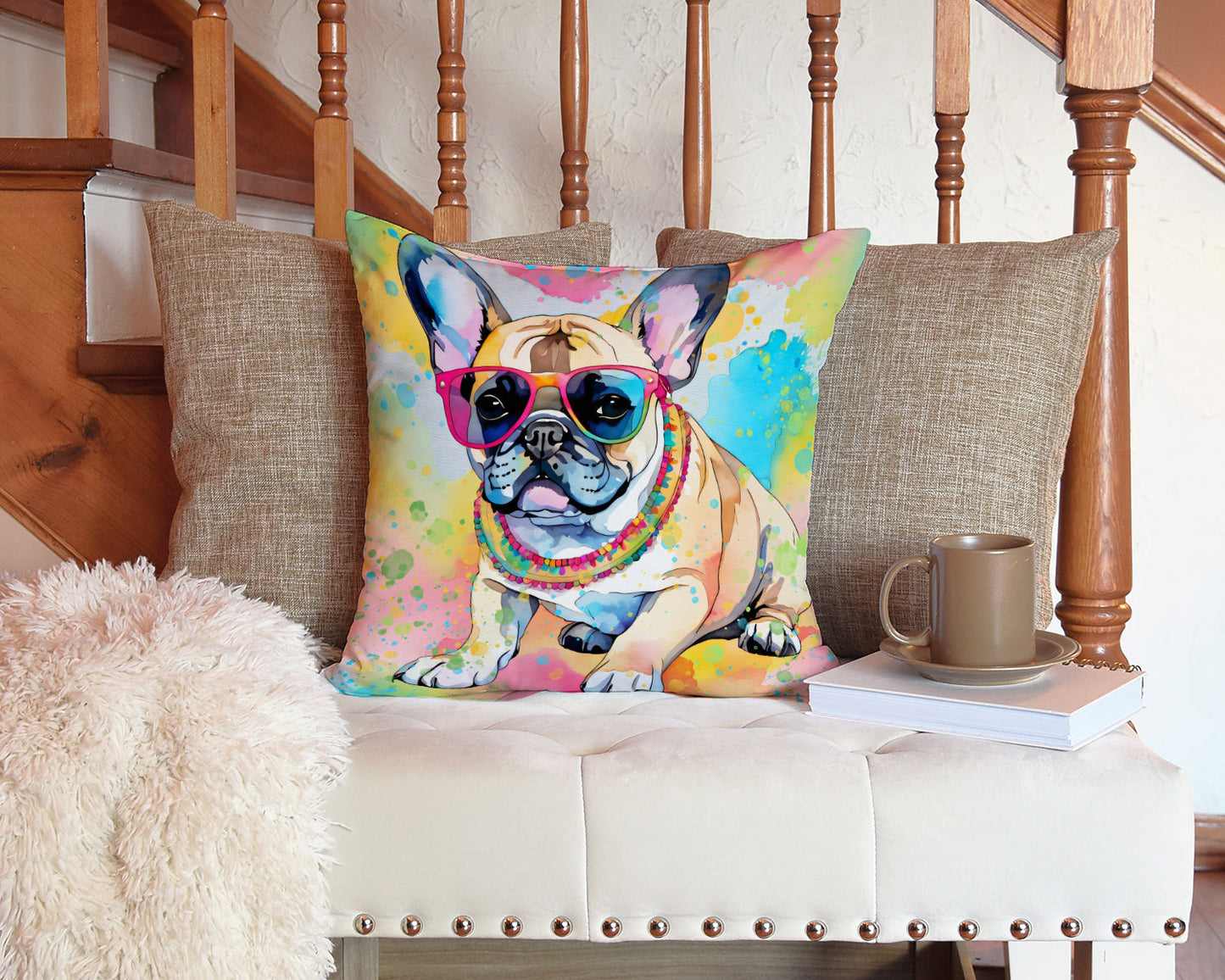 French Bulldog Hippie Dawg Throw Pillow - One Color / One Size - Home & Garden - Home Textile - Pillows