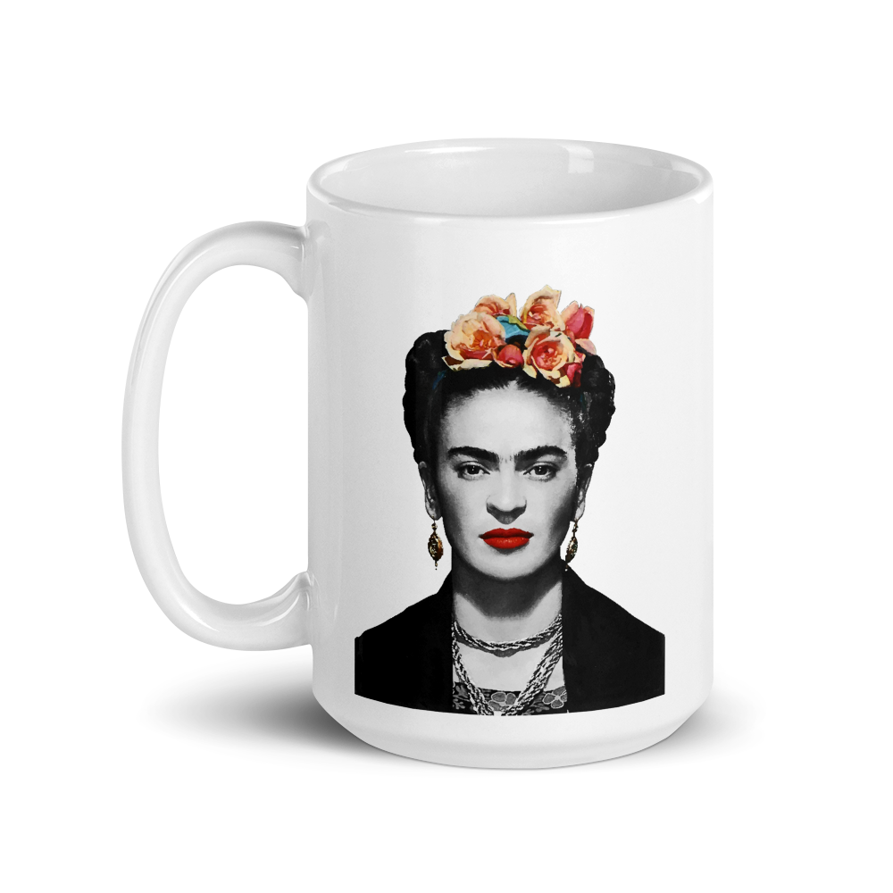 Frida Kahlo With Flowers Poster Artwork Mug - 15oz (444mL) - Home & Garden - Kitchen Dining & Bar - Coffeeware