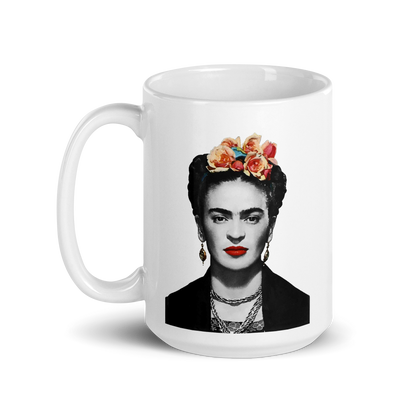 Frida Kahlo With Flowers Poster Artwork Mug - 15oz (444mL) - Home & Garden - Kitchen Dining & Bar - Coffeeware